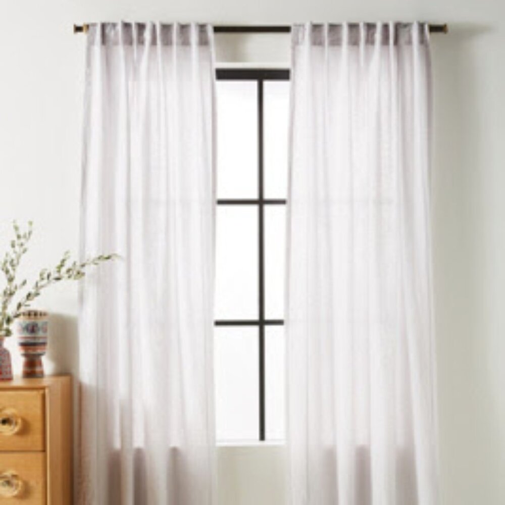 1 Pair Anthropologie Stitched Linen Curtain Panels (2)